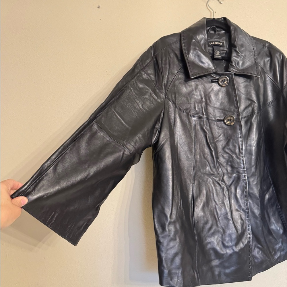 Lane Bryant Genuine 100% Leather Black Swing Coat Jacket Size 22/24 Modern Motto